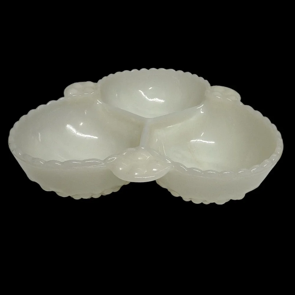 Anchor Hocking Milk Glass Hobnail Ivory 3-part Relish Trinket Candy Dish